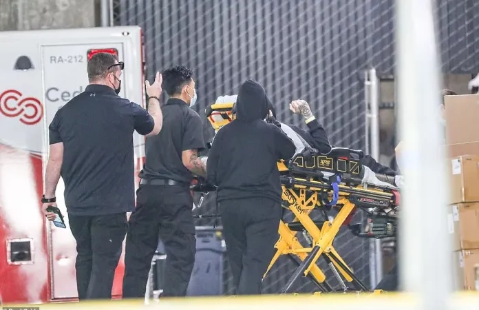 Travis Barker taken to medical clinic in ambulance vehicle with Kourtney Kardashian close by