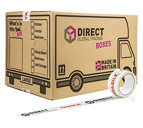 25 Strong Large Cardboard Storage Packing Moving House Boxes with 66m Fragile Tape 47cm x 31.5cm x 30cm 44 Litres
