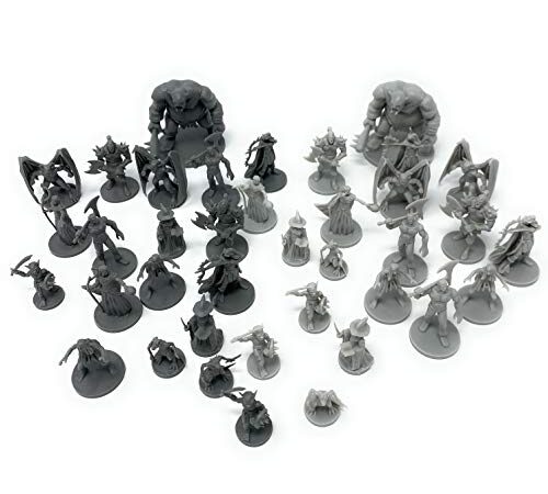 38 Miniatures Fantasy Tabletop RPG Figures for Dungeons and Dragons, Pathfinder Roleplaying Games. 28MM Scaled Miniatures, 10 Unique Designs, Bulk Unpainted, Great for D&D/DND