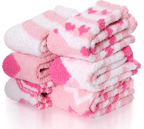 EBMORE Womens Fluffy Socks Slipper Cosy Bed Soft Plush Warm Winter Cabin Christmas Gift Stocking Fillers Women Ladies Fuzzy Socks(Mix Pink(6 Pairs))