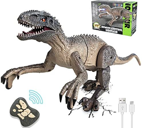 Kizmyee Remote Control Dinosaur Toys for Boys 2.4Ghz RC Realistic T-Rex Dinosaur Robot Walking and Roaring with LED Light for Kids Girls Toddler