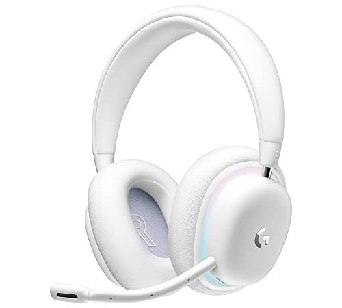 Logitech G G735 Wireless Gaming Headset, Customisable LIGHTSYNC RGB Lighting, LIGHTSPEED, Bluetooth, 3.5 MM Aux Compatible with PC, Mobile Devices, Detachable Microphone - White Mist