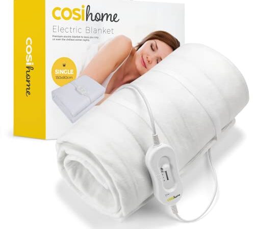 Premium Comfort Single Electric Blanket - Control with 3 Heat Settings, Polyester, White